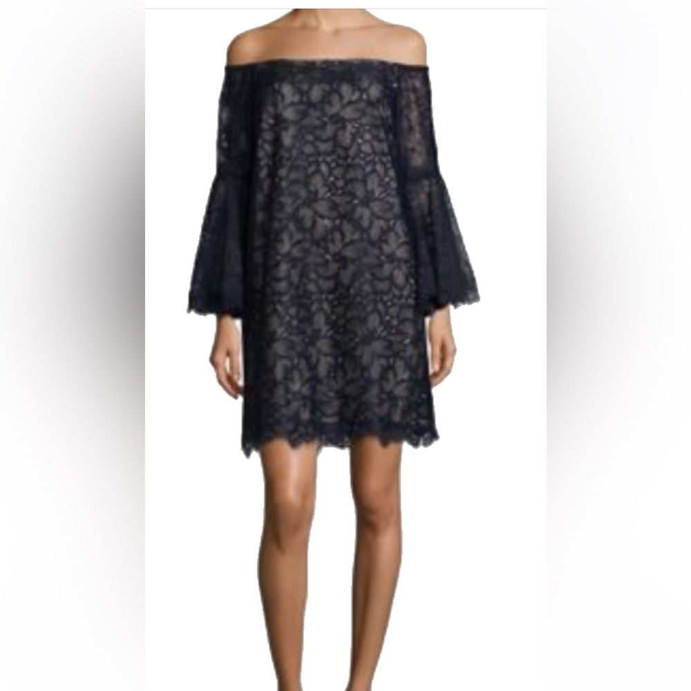 Trina Turk Indigo Blue Navy Lace Off Shoulder Dress Size 12 MSRP $328